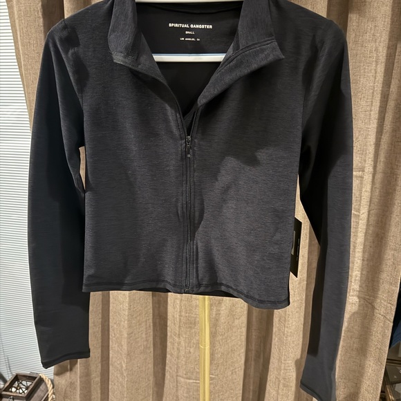 Spiritual Gangster Jackets & Blazers - Spiritual Gangster Women's Charcoal Zip-Up